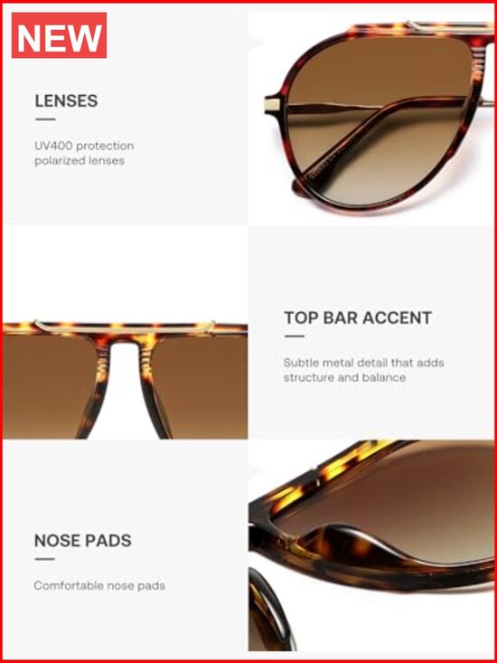 Retro Oversized Square Aviator Sunglasses UV400 Polycarbonate Lenses main image 5